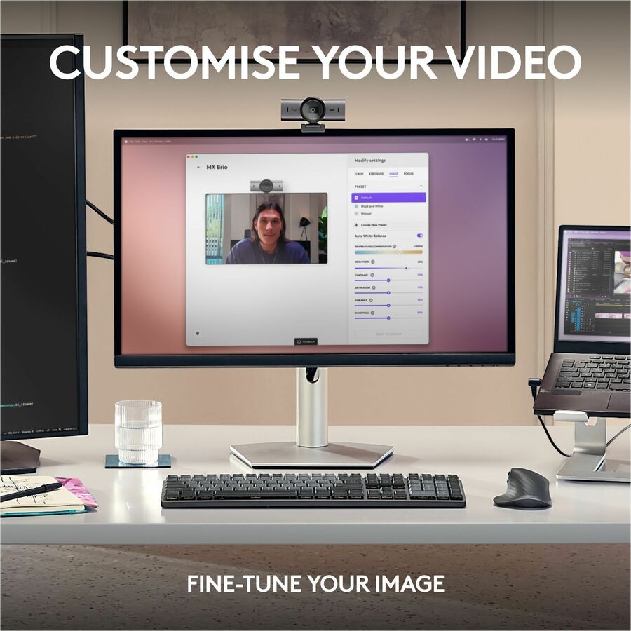 Logitech MX Brio Ultra HD 4K Collaboration and Streaming Webcam, 1080p at 60 FPS, Dual Noise Reducing Mics, Show Mode, USB-C, Webcam Cover, Works with Microsoft Teams, Zoom, Google Meet, Pale Gray Logitech MX Brio Ultra HD 4K Collaboration and Streaming Webcam, 1080p at 60 FPS, Dual Noise Reducing Mics, Show Mode, USB-C, Webcam Cover, Works with Microsoft Teams, Zoom, Google Meet, Pale Gray